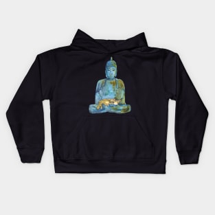 Watercolor Buddha Statue with Sleeping Tabby Cat Kids Hoodie